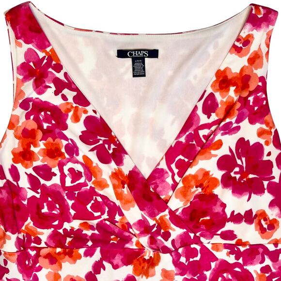 Chaps Large Sleeveless Midi Dress V Neck A Line Pink White Floral Jersey Print - Picture 3 of 9